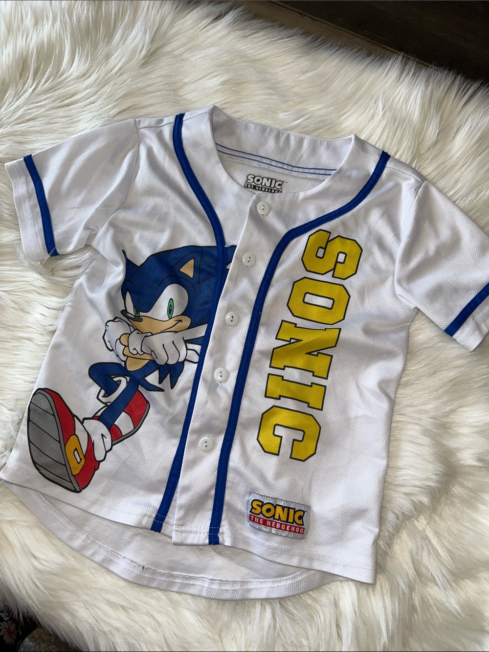 Sonic the Hedgehog White & Blue Kids Baseball Jersey